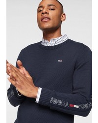 dunkelblauer bedruckter Pullover mit einem Rundhalsausschnitt von Tommy Jeans