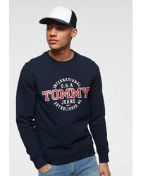 dunkelblauer bedruckter Pullover mit einem Rundhalsausschnitt von Tommy Jeans