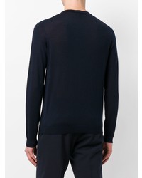 dunkelblauer bedruckter Pullover mit einem Rundhalsausschnitt von Giorgio Armani