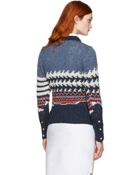 dunkelblauer bedruckter Pullover mit einem Rundhalsausschnitt von Thom Browne