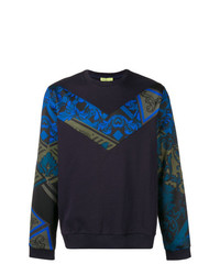 dunkelblauer bedruckter Pullover mit einem Rundhalsausschnitt von Versace Jeans