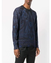 dunkelblauer bedruckter Pullover mit einem Rundhalsausschnitt von Etro