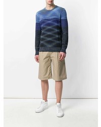 dunkelblauer bedruckter Pullover mit einem Rundhalsausschnitt von Missoni