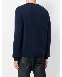 dunkelblauer bedruckter Pullover mit einem Rundhalsausschnitt von Gucci