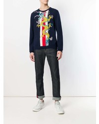 dunkelblauer bedruckter Pullover mit einem Rundhalsausschnitt von Gucci