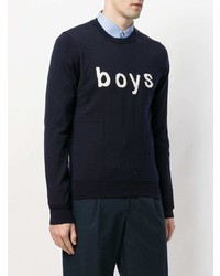 dunkelblauer bedruckter Pullover mit einem Rundhalsausschnitt von Comme Des Garçons Shirt Boys