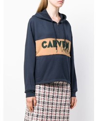 dunkelblauer bedruckter Pullover mit einer Kapuze von Carven