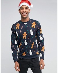 dunkelblauer bedruckter Pullover von Asos