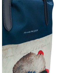 dunkelblauer bedruckter Rucksack von Alexander McQueen