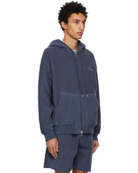 dunkelblauer bestickter Fleece-Pullover mit einem Kapuze von Vivienne Westwood