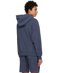 dunkelblauer bestickter Fleece-Pullover mit einem Kapuze von Vivienne Westwood