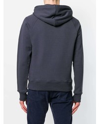 dunkelblauer bestickter Pullover mit einem Kapuze von AMI Alexandre Mattiussi