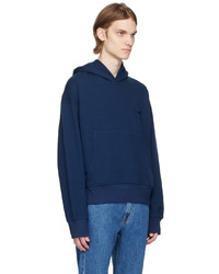 dunkelblauer bestickter Pullover mit einem Kapuze von Wooyoungmi