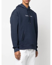 dunkelblauer bestickter Pullover mit einem Kapuze von Tommy Jeans