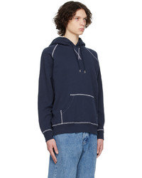 dunkelblauer bestickter Pullover mit einem Kapuze von Pop Trading Company