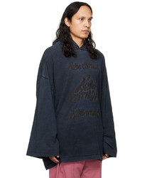 dunkelblauer bestickter Pullover mit einem Kapuze von Acne Studios