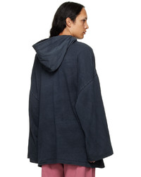 dunkelblauer bestickter Pullover mit einem Kapuze von Acne Studios