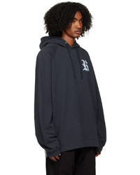 dunkelblauer bestickter Pullover mit einem Kapuze von Raf Simons