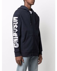 dunkelblauer bestickter Pullover mit einem Kapuze von Moschino