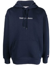 dunkelblauer bestickter Pullover mit einem Kapuze von Tommy Jeans