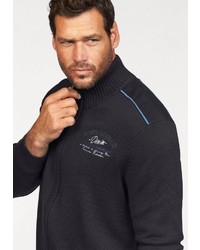 dunkelblauer bestickter Pullover mit einem Reißverschluß von MAN´S WORLD