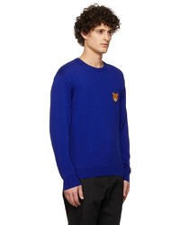 dunkelblauer bestickter Pullover mit einem Rundhalsausschnitt von Moschino