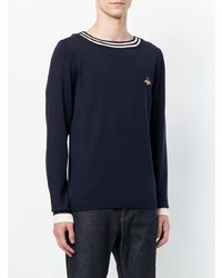 dunkelblauer bestickter Pullover mit einem Rundhalsausschnitt von Gucci