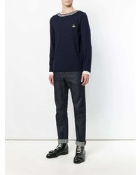 dunkelblauer bestickter Pullover mit einem Rundhalsausschnitt von Gucci