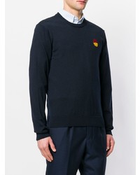 dunkelblauer bestickter Pullover mit einem Rundhalsausschnitt von AMI Alexandre Mattiussi