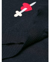 dunkelblauer bestickter Pullover mit einem Rundhalsausschnitt von Gucci