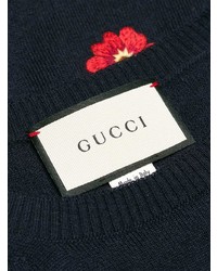 dunkelblauer bestickter Pullover mit einem Rundhalsausschnitt von Gucci