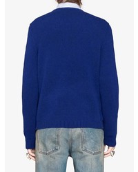 dunkelblauer bestickter Pullover mit einem Rundhalsausschnitt von Gucci