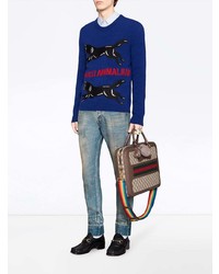 dunkelblauer bestickter Pullover mit einem Rundhalsausschnitt von Gucci