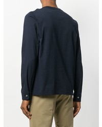 dunkelblauer bestickter Pullover mit einem Rundhalsausschnitt von Sacai