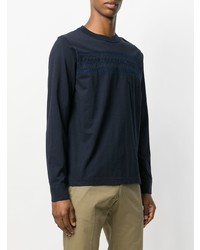 dunkelblauer bestickter Pullover mit einem Rundhalsausschnitt von Sacai