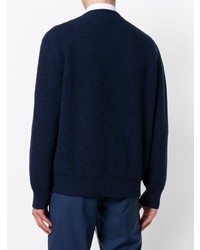 dunkelblauer bestickter Pullover mit einem Rundhalsausschnitt von Alexander McQueen