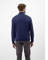 dunkelblauer bestickter Wollrollkragenpullover von LERROS