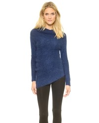 dunkelblauer flauschiger Pullover mit einem Rundhalsausschnitt von Zero Maria Cornejo