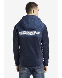 dunkelblauer Fleece-Pullover mit einem Kapuze von khujo