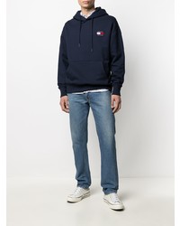 dunkelblauer Fleece-Pullover mit einem Kapuze von Tommy Jeans