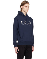 dunkelblauer Fleece-Pullover mit einem Kapuze von Polo Ralph Lauren