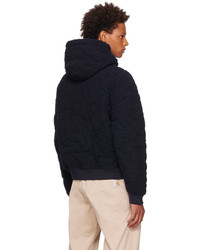 dunkelblauer gesteppter Fleece-Pullover mit einem Kapuze von Sky High Farm Workwear