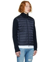 dunkelblauer gesteppter Pullover mit einem Reißverschluß von Moncler