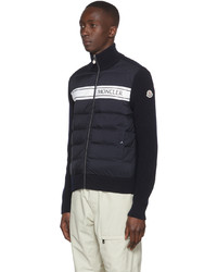 dunkelblauer gesteppter Pullover mit einem Reißverschluß von Moncler