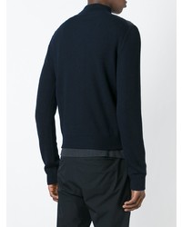 dunkelblauer gesteppter Pullover mit einem Reißverschluß von Moncler
