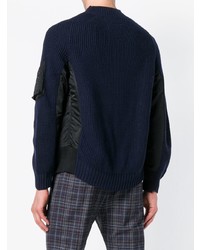 dunkelblauer gesteppter Pullover mit einem Rundhalsausschnitt von Sacai