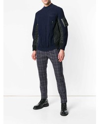 dunkelblauer gesteppter Pullover mit einem Rundhalsausschnitt von Sacai