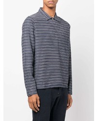 dunkelblauer horizontal gestreifter Polo Pullover von Universal Works