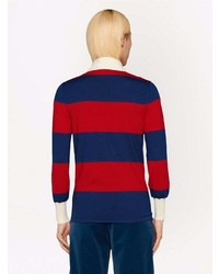 dunkelblauer horizontal gestreifter Polo Pullover von Gucci