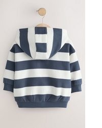 dunkelblauer horizontal gestreifter Pullover mit einem Kapuze von next
